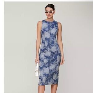 Avec les Filles floral denim midi dress